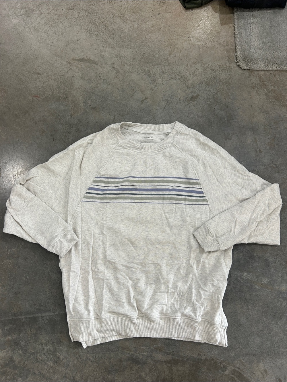 American Eagle Light Gray Striped Pullover Sweatshirt